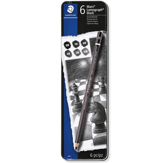 Staedtler Mars Lumograph Black Shading Sketching Pencil Set of 6 Pcs