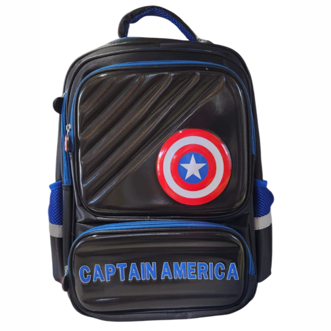 Glossy Black School Backpack for kids - 15 inches
