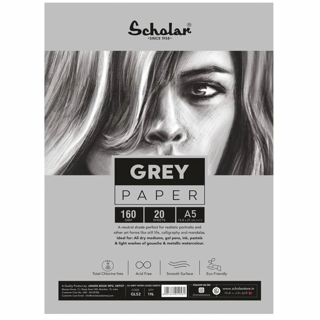 Scholar Grey Paper Loose Sheets A5, A4 and A3 | 20 Sheets 160gsm