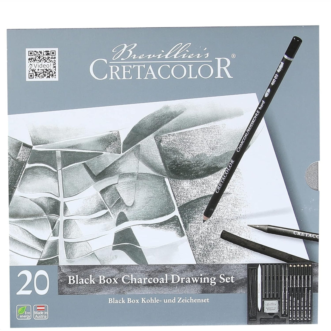 CRETACOLOR Black Box Charcoal Drawing Set of 20 - Tin Box