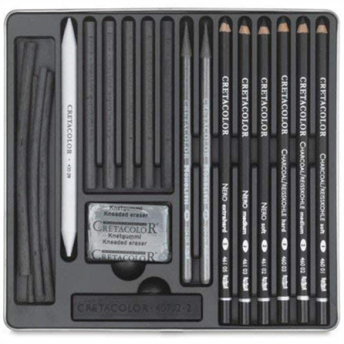 CRETACOLOR Black Box Charcoal Drawing Set of 20 - Tin Box