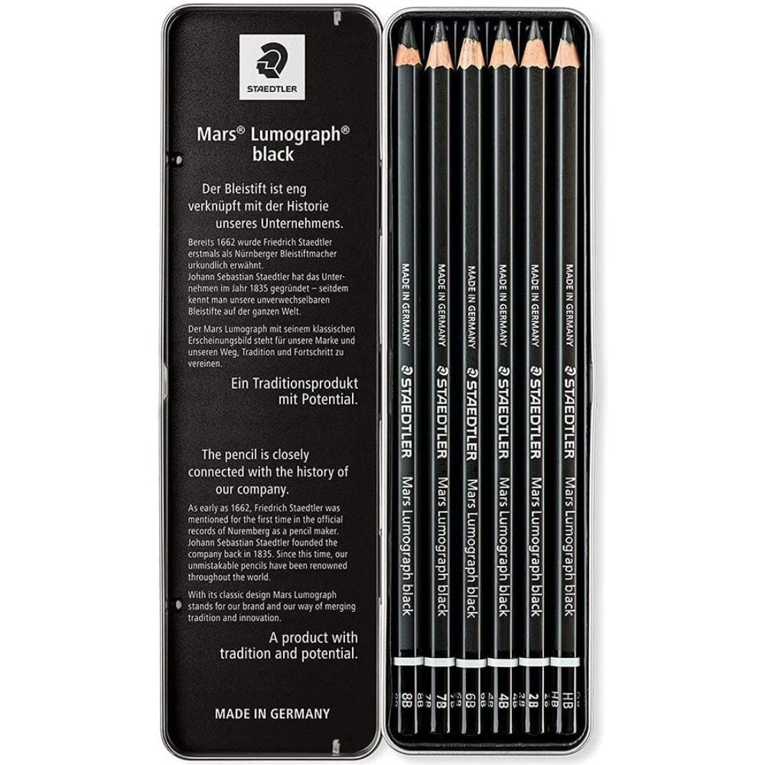 Staedtler Mars Lumograph Black Shading Sketching Pencil Set of 6 Pcs