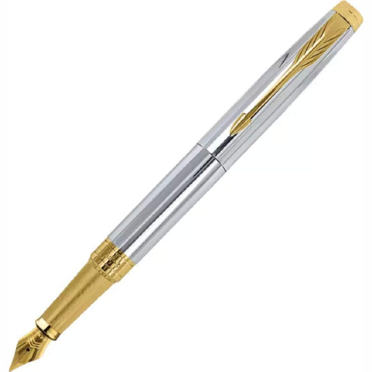 Parker Aster Shiny Chrome - Gold Trim Fountain Pen