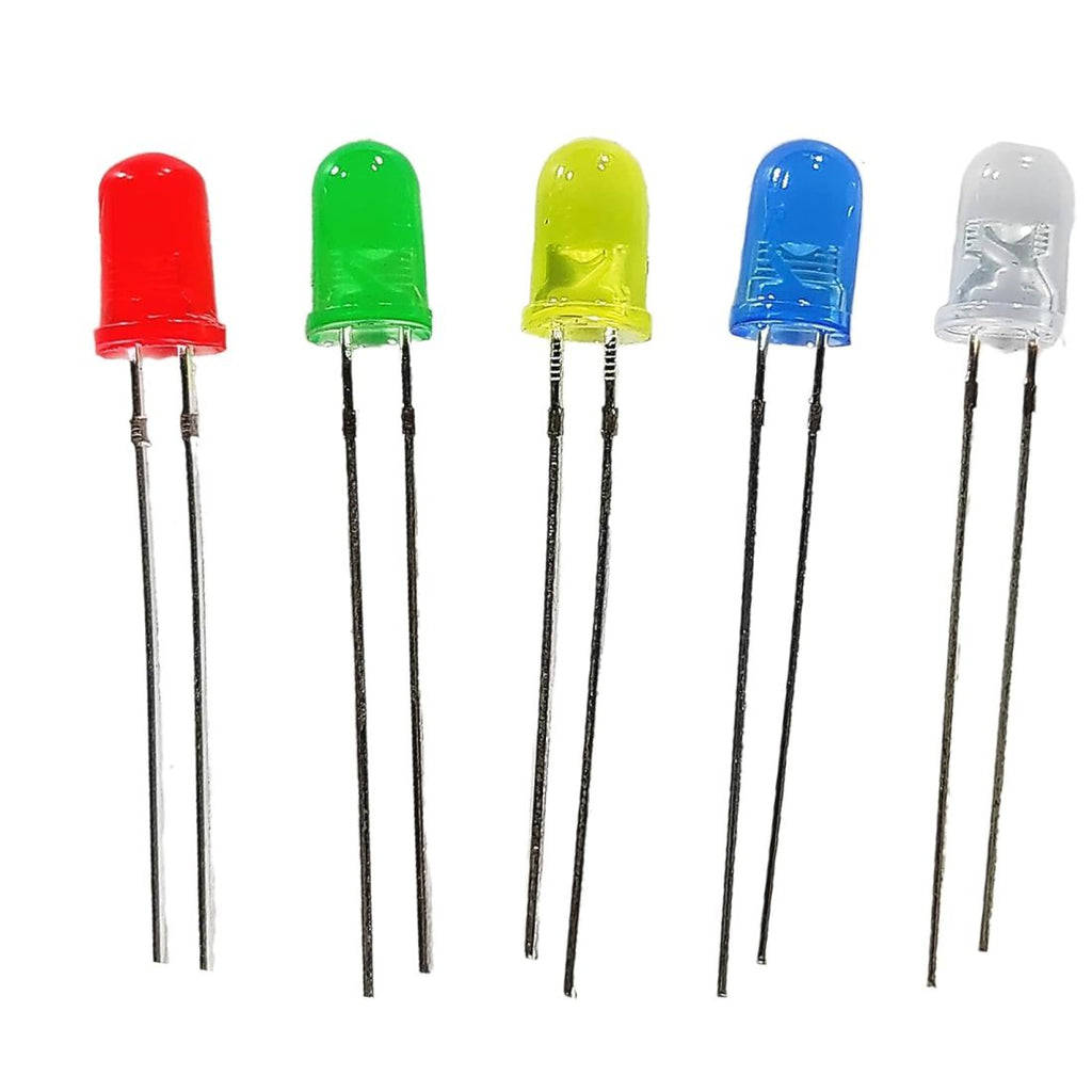 5mm LED Light Assorted Kit | Green Yellow Red White Blue | 50 Pcs