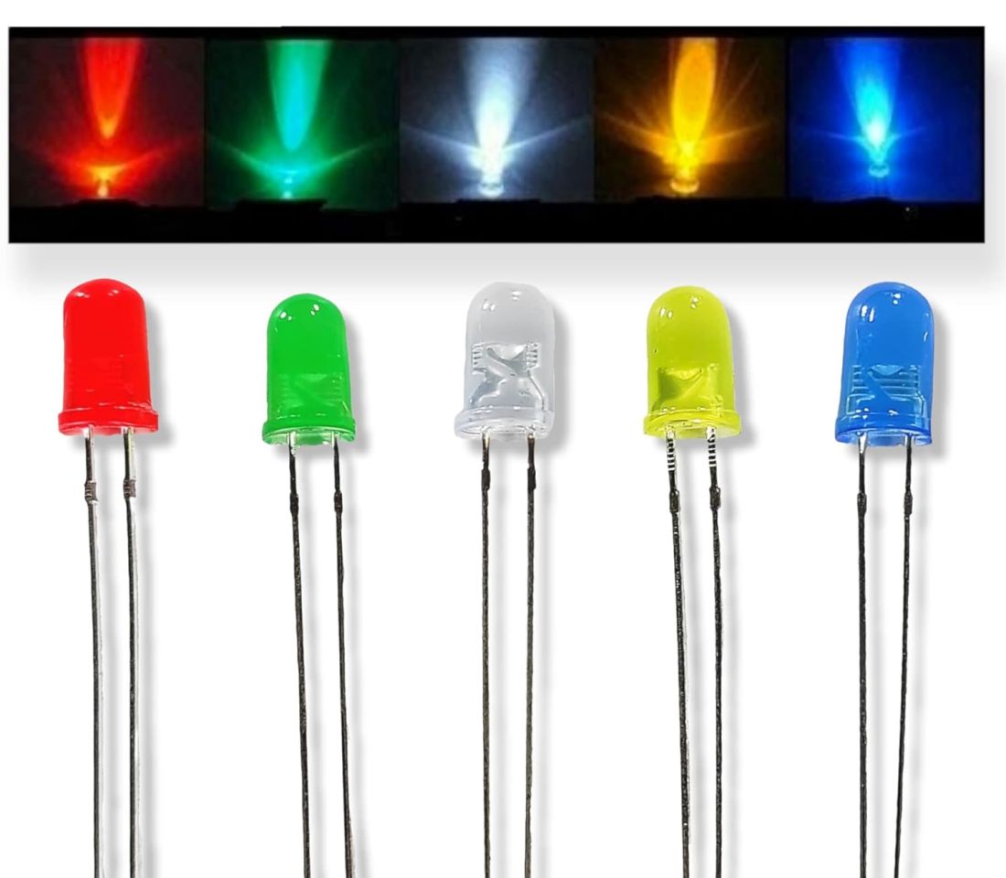 5mm LED Light Assorted Kit | Green Yellow Red White Blue | 50 Pcs