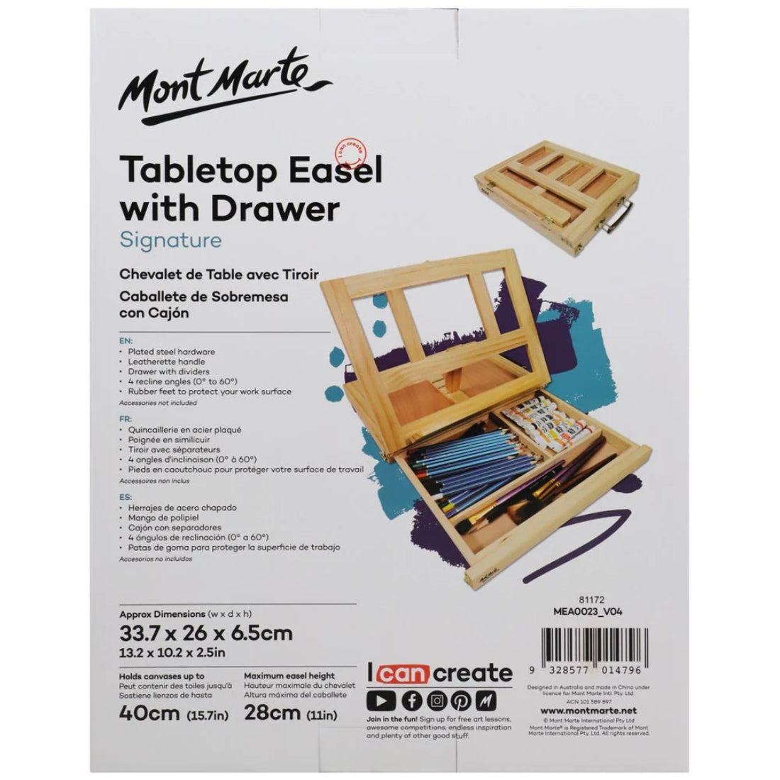 Mont Marte Table Easel With Drawer | Portable Easel for Artists