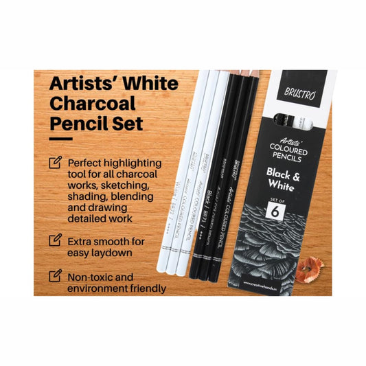 Brustro Black and White Coloured Pencils - Set Of 6