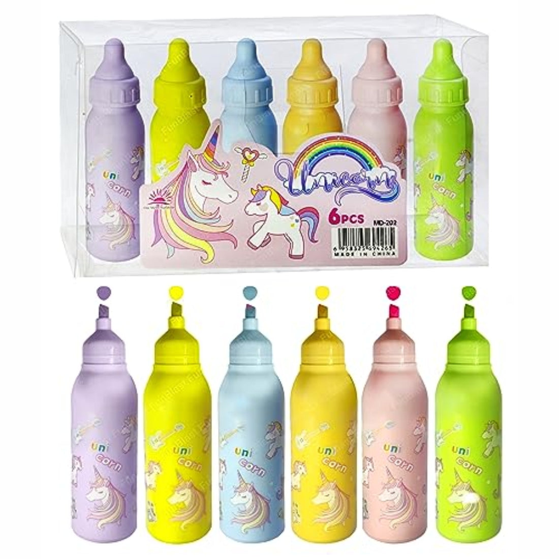 Unicorn Bottle Shape Highlighters 6Pc.