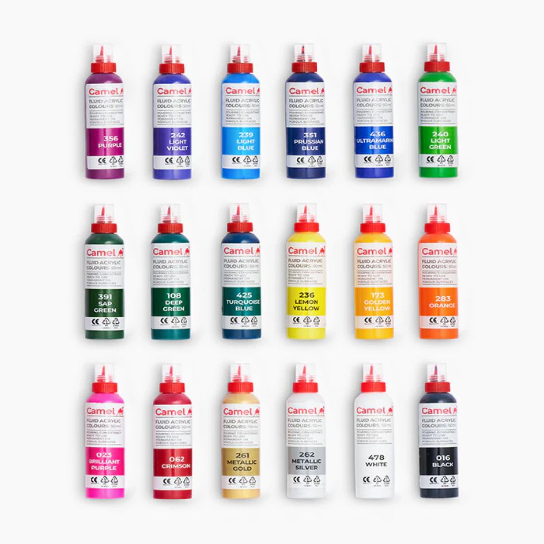 Camel Fluid Acrylic Colours | 18 Shades X 50 ML